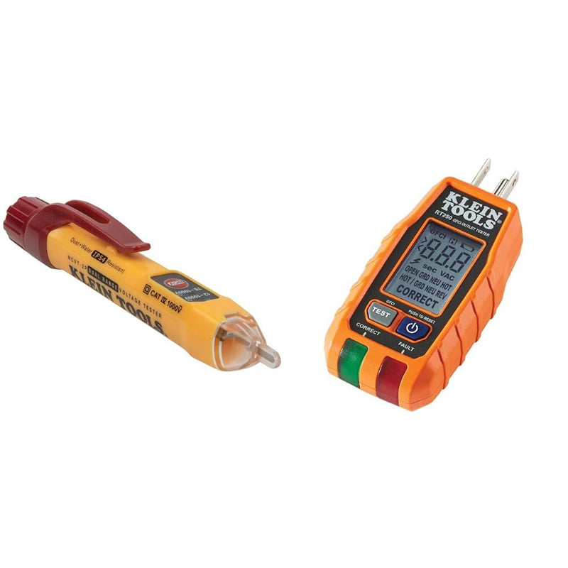 [Australia - AusPower] - Klein Tools NCVT2P Dual Range, Non-Contact Voltage Tester, 12-1000V AC & RT250 GFCI Outlet Tester with LCD Display, Electric Voltage Tester for Standard 3-Wire 120V Electrical Receptacles 
