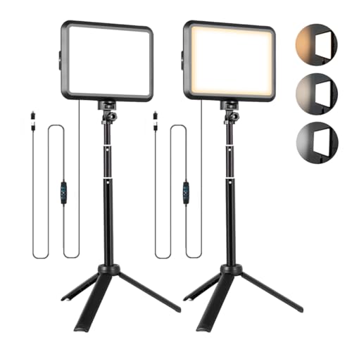 NiceVeedi LED Photography Lighting Kit, 2-Pack 8” Portable Video Light with 29" Adjustable Tripod Stand, 2800K-6500K Dimmable Softlight Studio Light for Zoom, Game Streaming, YouTube 8"