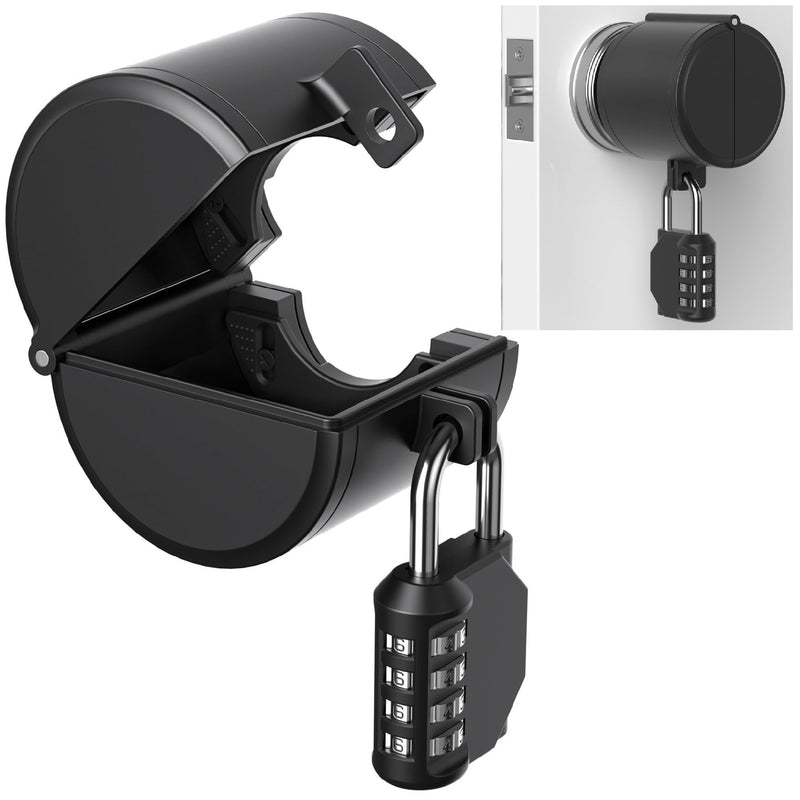 [Australia - AusPower] - AST Door Knob Lockout Device with Passcode Padlock, Childproof Door Knob Cover, Lock Out to Smart Doorknob. Safety Cover for Faucet, Valve, Spigot. Prevent Access to Keyhole, Matte Black 