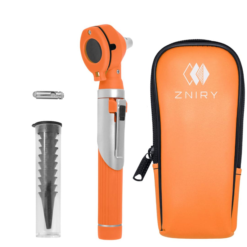 [Australia - AusPower] - Mini Otoscope - Ear Scope with Light, Ear Infection Detector Mini Otoscope - Portable Ear Light and Exam Kit for Home Use - 3X Magnifying Fiber Optic Scope (Orange) Orange 