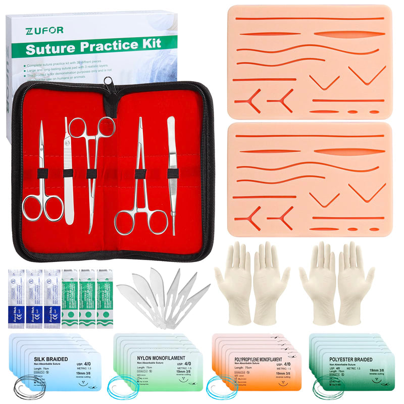 [Australia - AusPower] - Suture Practice Kit (39 Pcs) Include Durable Large Suture Pad。 Gifts for Medical Students。Suture Kits for Education Use Only ，This Suture Kit is not Suture Kit Medical Grade 