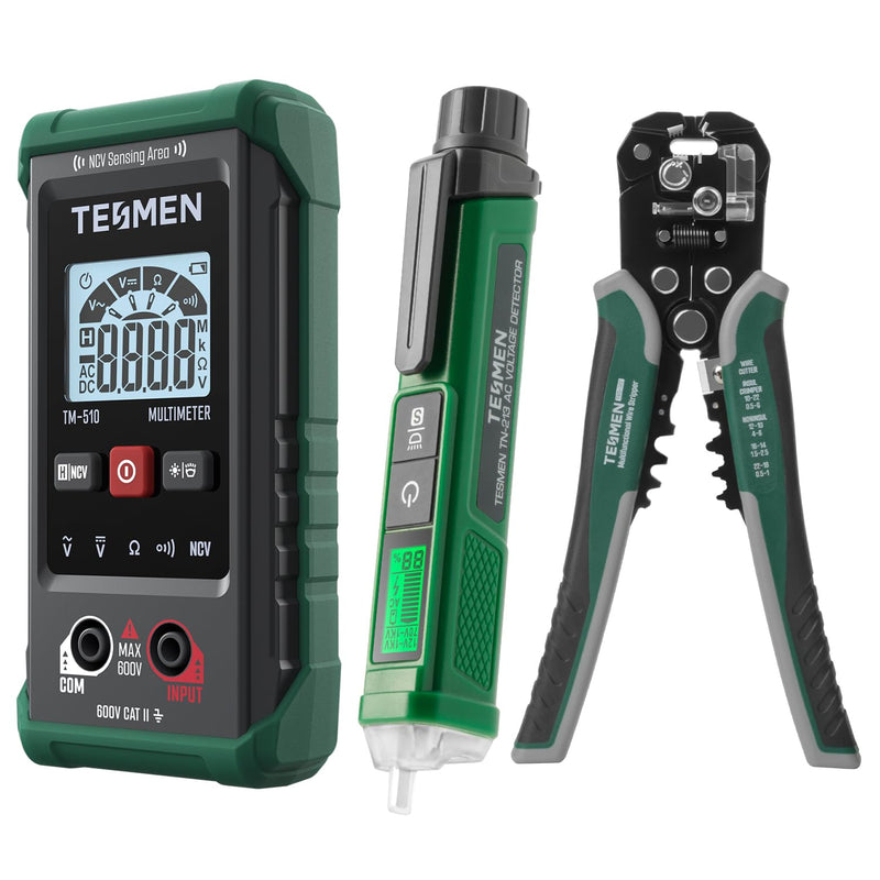 [Australia - AusPower] - TESMEN TN-213 Non-Contact Voltage Tester, TWS-322 Wire Stripper and TM-510 Digital Multimeter - AC/DC Voltage, Resistance, Continuity, NCV & Wire Handling Combo 