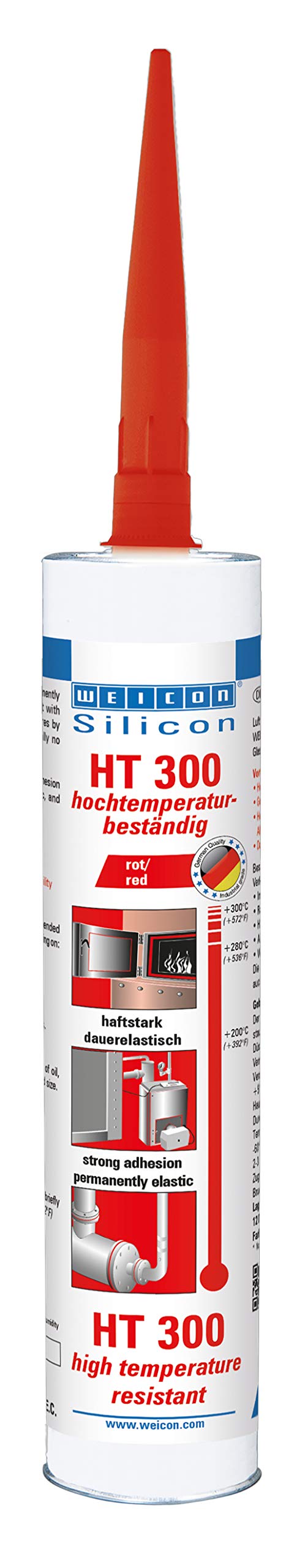 [Australia - AusPower] - WEICON Silicone HT 300 | High Temp Silicone for Sealing, Bonding & Insulating | Withstands up to 572°F | Red | Ideal for Home & Industry | sealing cord & tape, oven adhesive, chimney adhesive (10.5oz) 