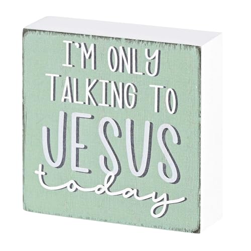 Dicksons I'm Only Talking To Jesus Today, Blue/White 3 x 3 Inch MDF Wood Tabletop Block Sign Plaque