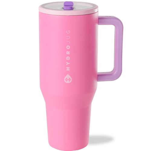 HydroJug Traveler - Modern 40 oz Tumbler with Handle & Simple Flip Straw - Car Cup Holder Friendly, Leak Resistant Water Bottle-Reusable Insulated Stainless Steel & Rubber Base - Gifts for Women & Men