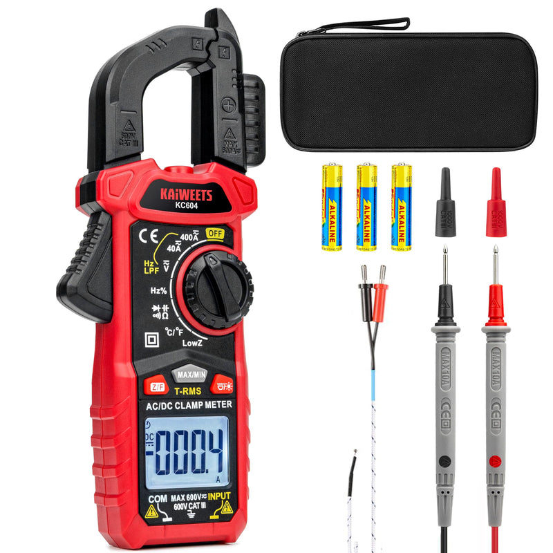 [Australia - AusPower] - KAIWEETS Digital Clamp Meter Multimeter with D-Shaped Jaw for AC/DC Current & Voltage, Auto-ranging 4000 Counts Voltage Tester with Flashlight Backlight, Measuring Temperature Continuity Diode NCV 