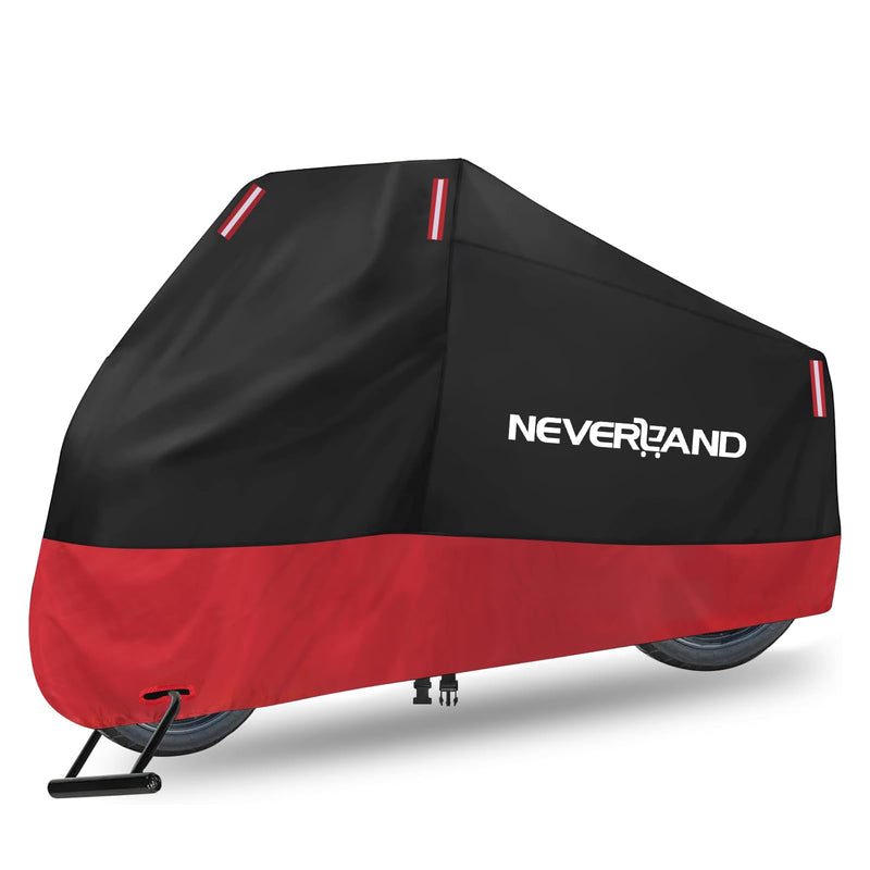 [Australia - AusPower] - NEVERLAND Motorcycle Cover Waterproof Outdoor, 300D Motorcycle Cover Heavy Duty Outdoor All Season Protection, Universal Motorbike Cover with Night Reflective, Lock-Holes, Storage Bag (Up to 86") L 