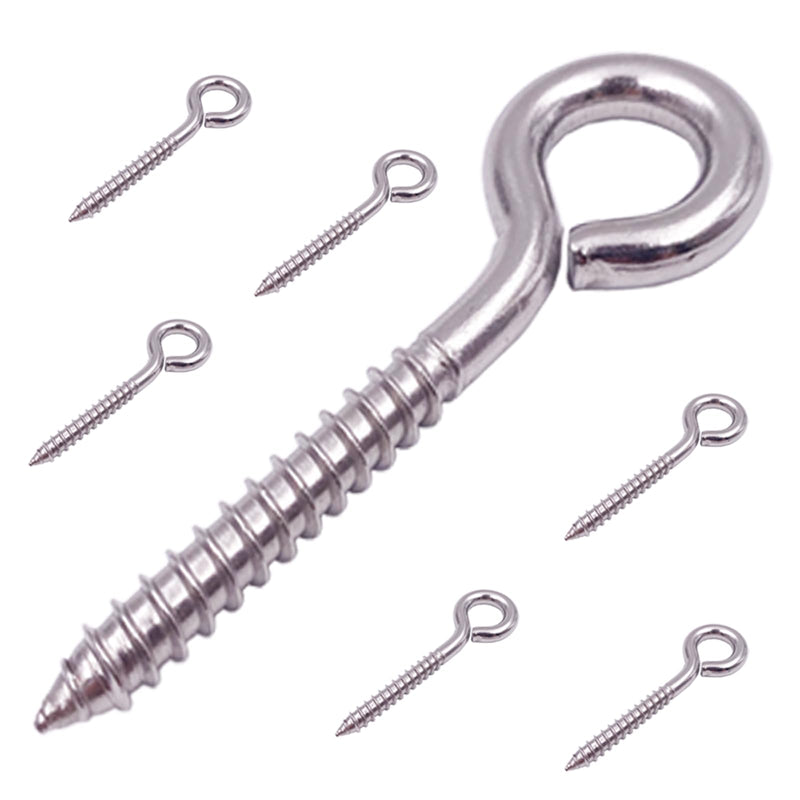 [Australia - AusPower] - 6-Pack 304 Stainless Steel Screw Eyes 3.2", Heavy Duty Screw in Eye Hooks Ring for Yoga, Swing Chair, Indoor & Outdoor, Self Tapping 6 Pack 