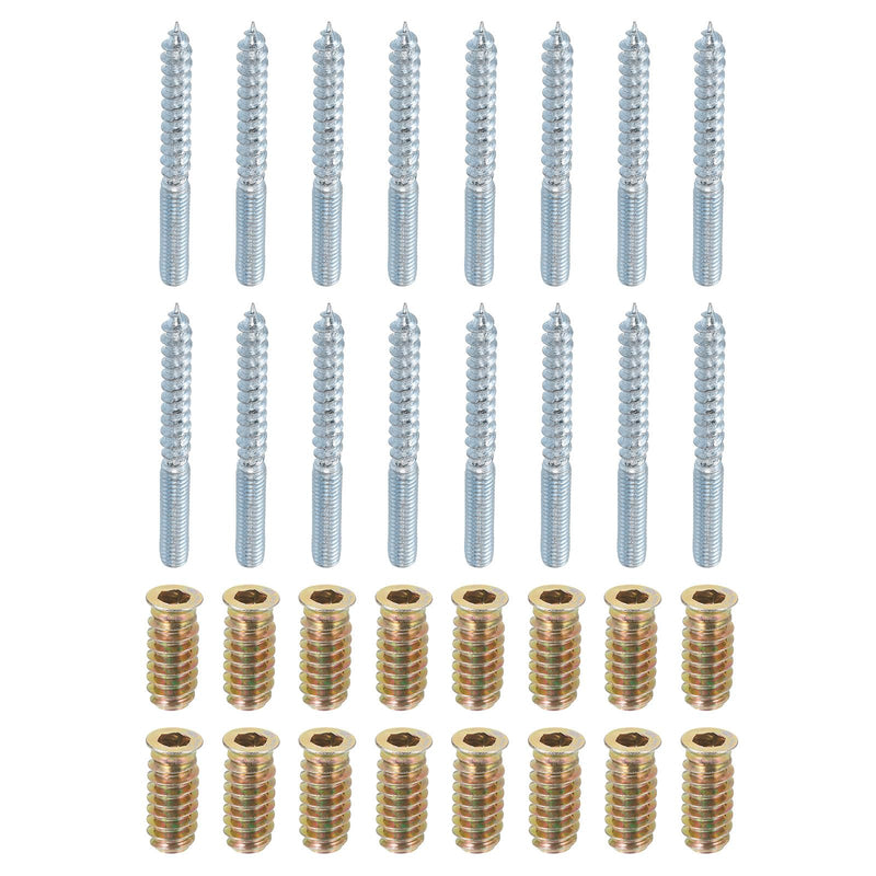 [Australia - AusPower] - uxcell M6x60mm Hanger Bolts, 16pcs 31mm Wood Dowel Screw Self-Tapping Screw with 16pcs M6x24mm Threaded Insert Nuts Interface Hex Socket Drive, for Joint Furniture Legs 16 