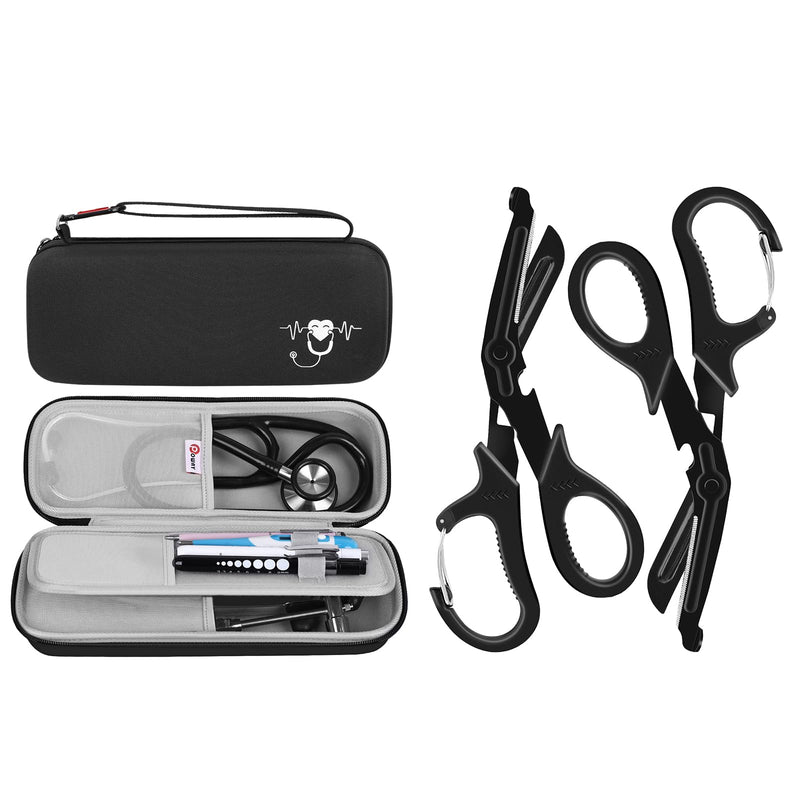 [Australia - AusPower] - Stethoscope Carrying Case with 2 Pack Medical Scissors for Doctors Nurses EMT Workers 