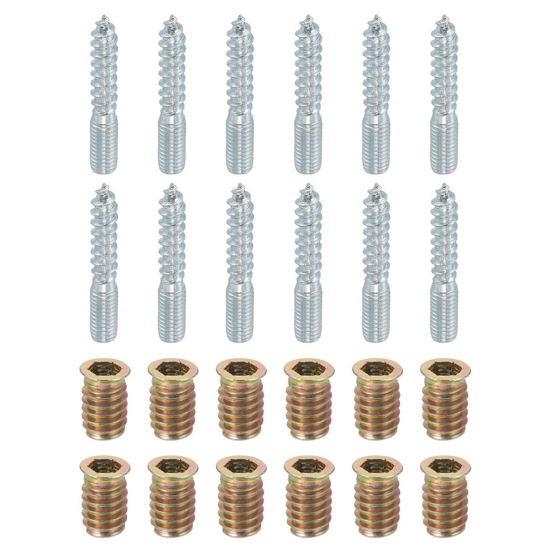[Australia - AusPower] - uxcell M8x50mm Hanger Bolts, 12pcs 31mm Wood Dowel Screw Self-Tapping Screw with 12pcs M8x20mm Threaded Insert Nuts Interface Hex Socket Drive, for Joint Furniture Legs 12 