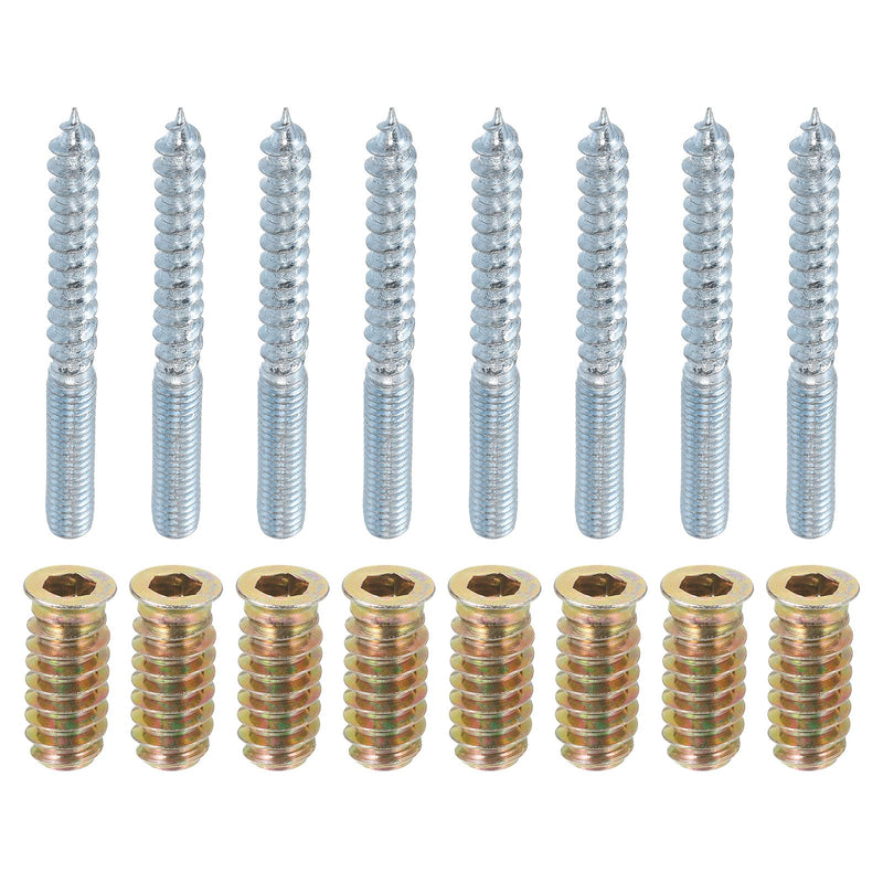 [Australia - AusPower] - uxcell M6x60mm Hanger Bolts, 8pcs 31mm Wood Dowel Screw Self-Tapping Screw with 8pcs M6x24mm Threaded Insert Nuts Interface Hex Socket Drive, for Joint Furniture Legs 8 