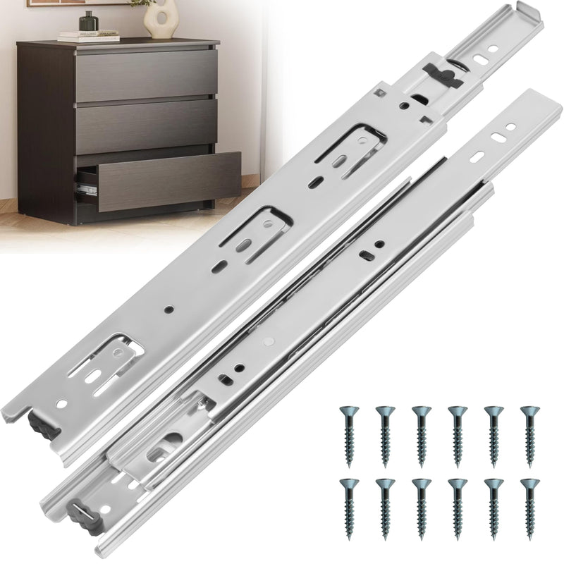 [Australia - AusPower] - Drawer Slides 12 Inches  Side Mount, Heavy Duty Drawer Slides Metal Ball Bearing Full Extension Drawer Rails for Kitchen Cabinets & SideTables 100 LB Capacity Silver-1-Pair 12 Inch 