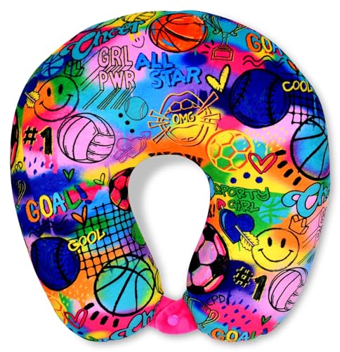 iscream + Corey Paige Designs Silky Fleece 12" Neck Support Pillow for Comfort and Travel - Sporty Girl