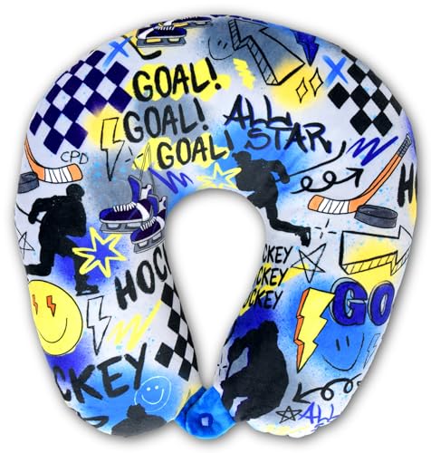 iscream + Corey Paige Designs Silky Fleece 12" Neck Support Pillow for Comfort and Travel - Play Hockey