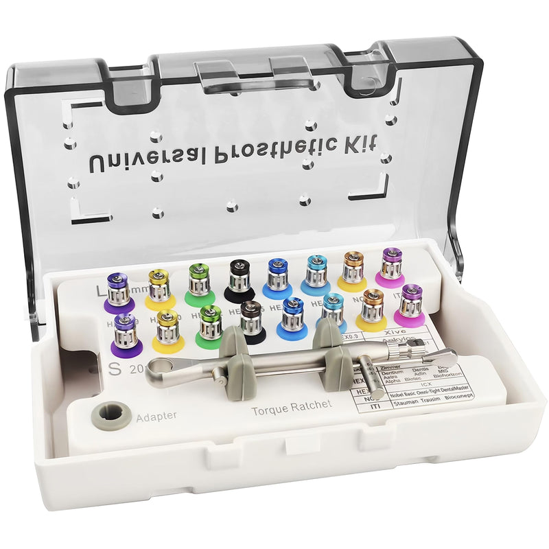 [Australia - AusPower] - Dental Implant Torque Wrench Set, Fully Autoclavable Universal Prosthetic Kit: 10-70Ncm Adjustable Ratchet, 16pcs Screwdrivers and Case for Disassemble/Secure Implant Restorations 