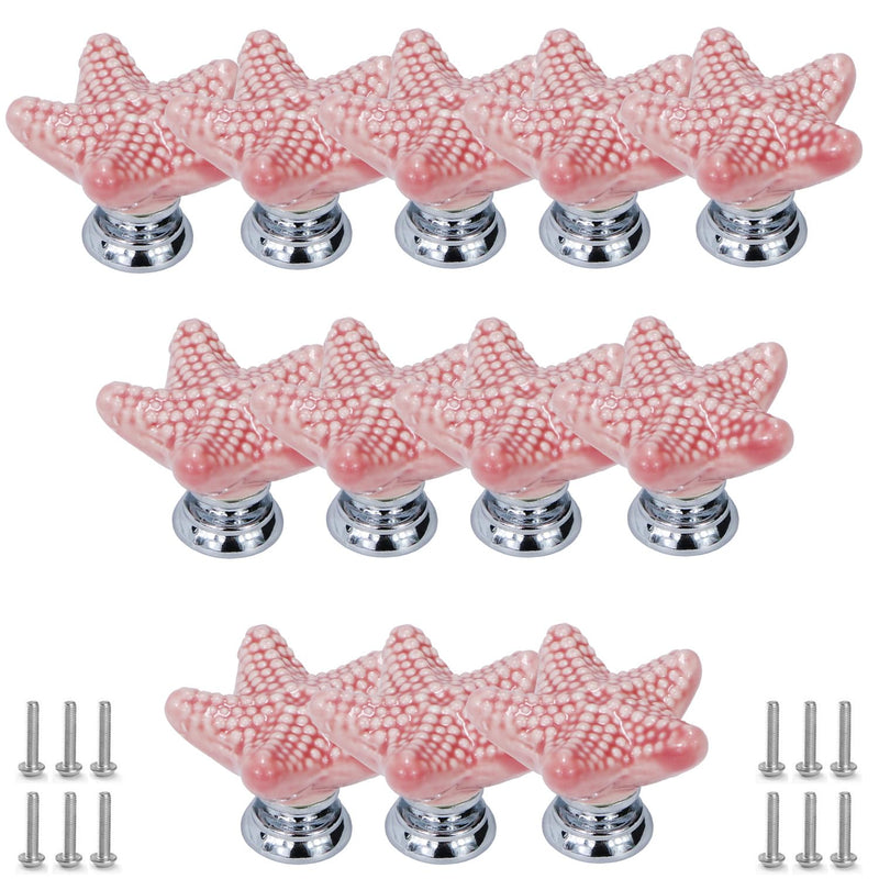Starfish Drawer Knobs Coastal Kitchen Cabinet Knobs Beach Themeb Knob Ceramic Dresser Pulls and Handles for Dresser Cupboard Wardrobe Cabinet Handle Pink (Pink, 12Pcs) Pink, 12Pcs