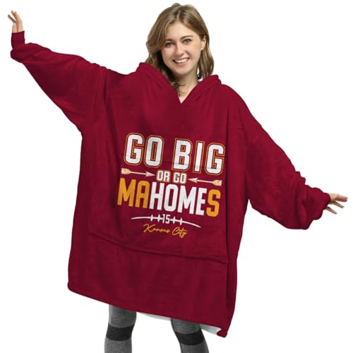 Mahomes Wearable Blanket Hoodie Patrick - Go Big Or Go Mahomes - Flannel Hooded Blanket Sweatshirt - Birthday, Father's day, Mother's day, Christmas Day Gifts For Football Fans
