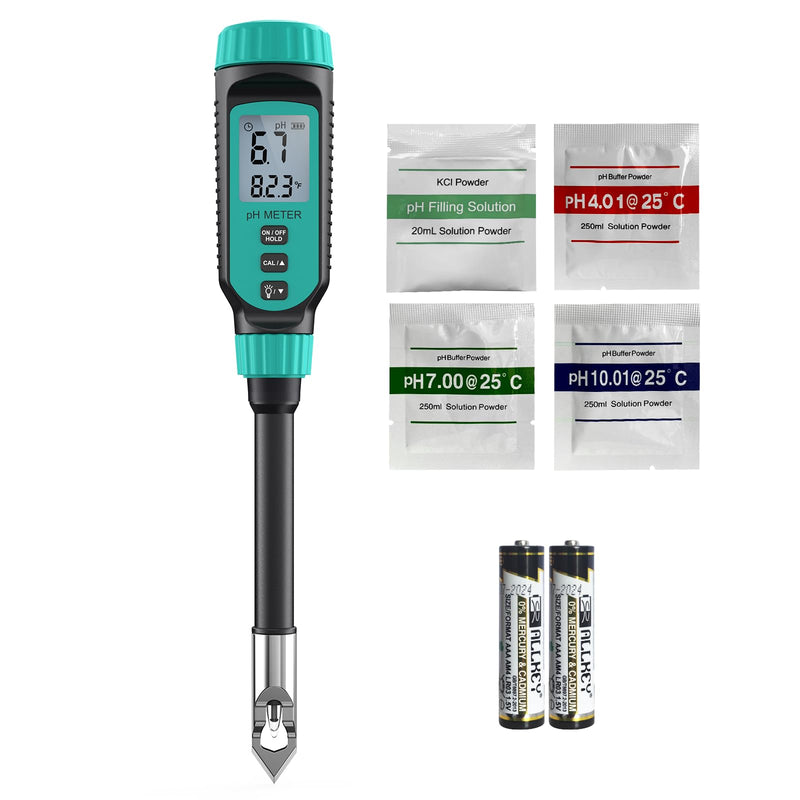 Tadeto Soil pH Tester, High Accuracy Digital pH Meter for Soil, Garden, Water, Plants, Solution and Food, Soil pH Test Kit with Thermometer LCD Display, Calibration Powder and Alloy Protective Cap Blue