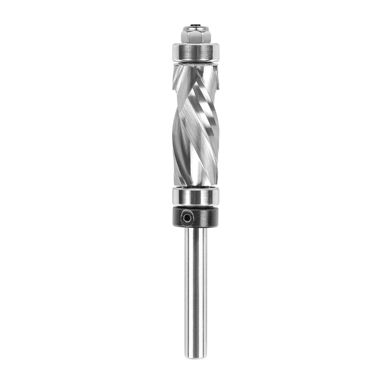 SpeTool Double Bearing Spiral Flush Trim Router Bit 1/4 Inch Shank 1/2 Inch Cutting Diameter, Extra Long Carbide Compression Flush Cut Pattern Bit with Top and Bottom Bearing for Woodworking Uncoated 1/2" Dia-1-1/4" CL-1/4" Shank