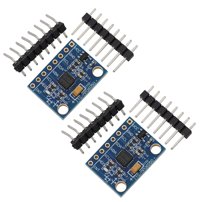 2PCS MPU-6050 GY-521 3 Axis Gyroscope Accelerometer 6 DOF 16 Bit Sensor Module AD Converter Data Output IIC I2C for Motion Detection Game with Pin Header