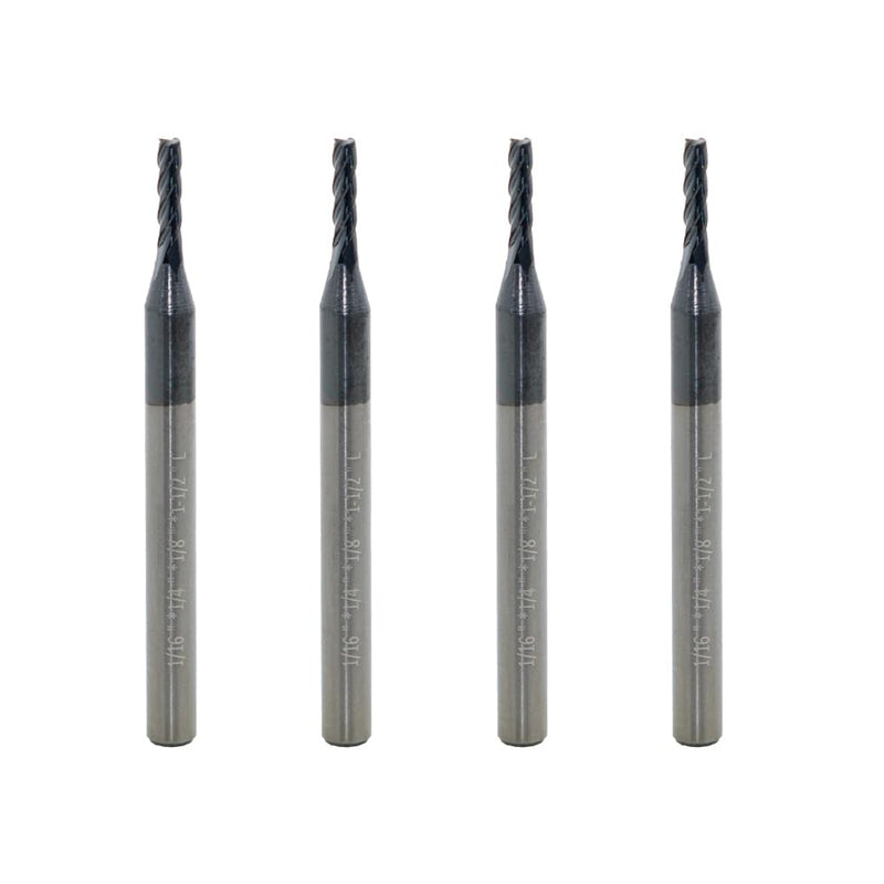 Carbide Square End Mill for Alloy Steels/Hardened Steels, 1/16" End Mill Bits, 4 Flute HRC 55 Deg AlTiN Coating, CNC Router Bits (4 Pcs) 1/16" (4 Pcs)