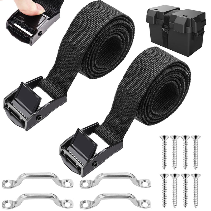 [Australia - AusPower] - 2 PCS 1" x 4ft/48 Battery Tie Down Strap kit,Battery Hold Down Strap with Stainless Steel Cam Buckle,4 Stainless Steel Eye Strap Mounts, 8 SS Screws for Boats, Luggage Belt, Cars O-093 