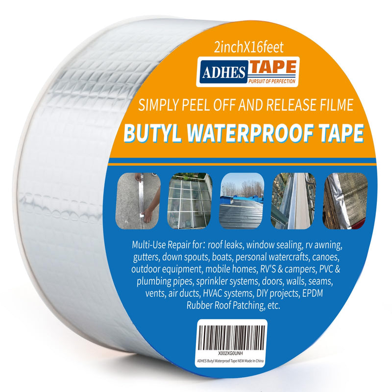 [Australia - AusPower] - ADHES Upgrade Butyl Tape Waterproof Tape, 1.2mm Thick, 2 inch x 16 feet, Aluminum Foil Tape Butyl Sealant tape for RV Repair, Window, Boat and Pipe Sealing, Glass & EDPM Rubber Roof Patching,Silver 50mm x 5m 