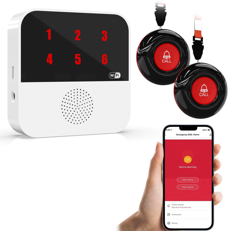 [Australia - AusPower] - WiFi Smart Wireless Caregiver Pagers for Elderly Alert Button That Calls Cell Phone Caregiver Alert System with LED Number Display 2 SOS Call Button 1 Receiver(Only Supports 2.4GHz & No Monthly Fee) 2 Button & 1 Receiver 