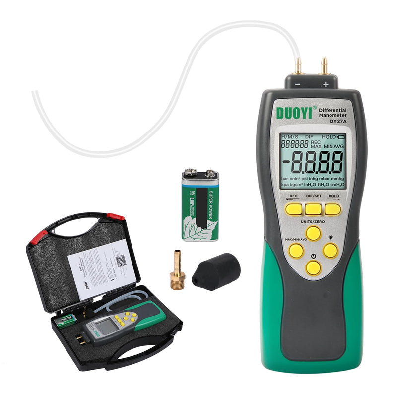 Manometer Gas Pressure Tester ±241.3Kpa/35Psi Wide Range Digital Manometer Gas Pressure Tester 11 Pressure Units Manometer Lp Gas Pressure Tester MAX/MIN/AVG Measurement manometer hvac with Battery