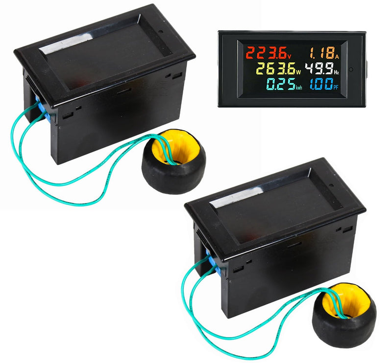 [Australia - AusPower] - 2 Pack AC Display Meter, 80-300VAC 100A Digital Multimeter, Voltmeter Watt Meter Current Ammeter, Power Factor Tester, 110V 220V Energy Monitor, Digital Color LCD Display, Data Memory 