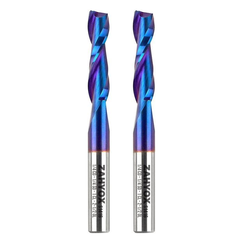 [Australia - AusPower] - 1/4 Inch Shank Upcut Spiral Router Bit, Nano Coated Solid Carbide Straight CNC End Mill for Wood, 1/4 Dia x 1 CL x 2-1/2 OVL, 2 Pack 2pack 1/4"CD, 1"CL 