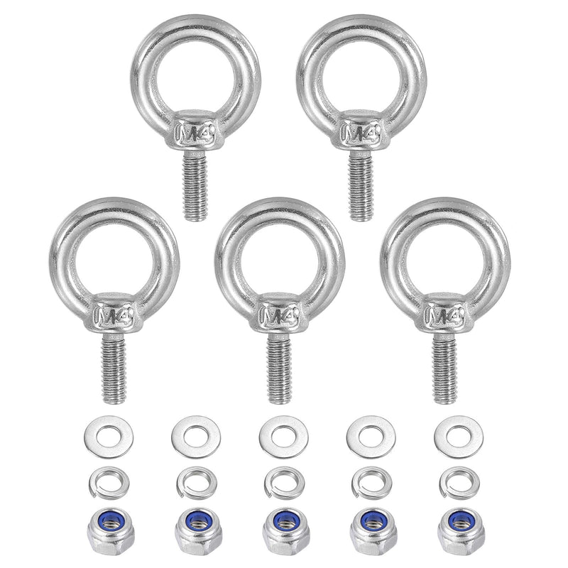 [Australia - AusPower] - PATIKIL M4 x 10mm Lifting Shoulder Eye Bolt, 5Pcs 304 Stainless Steel Lifting Ring Threaded Eyebolt with Nuts Washers for Hanging Hammocks Articles 5 