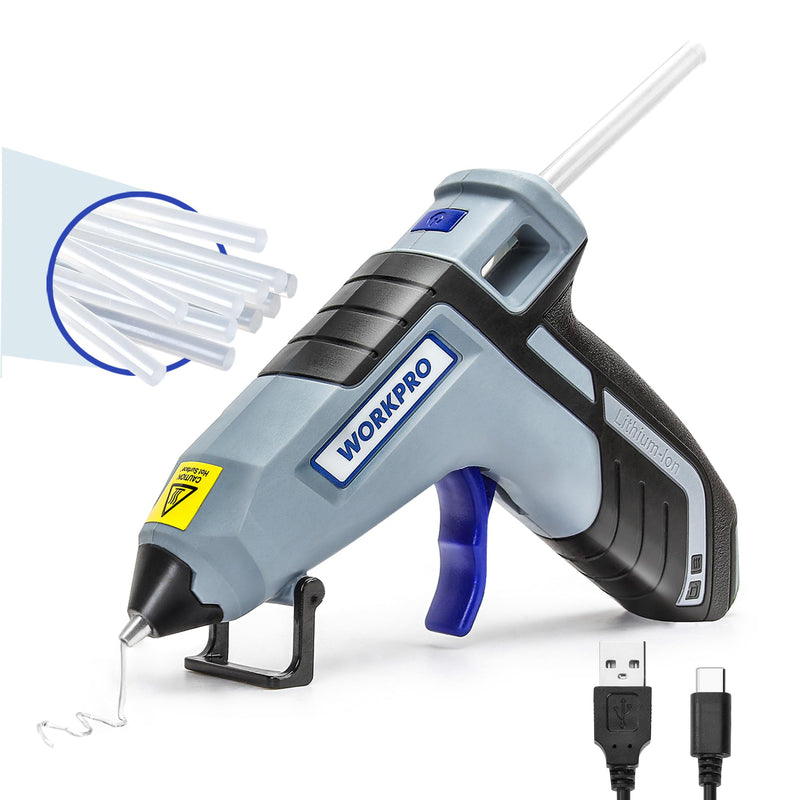[Australia - AusPower] - WORKPRO 3.6V Cordless Hot Glue Gun (Upgrade), Fast Preheating, Smart Power-Off, USB-C Rechargeable Glue Gun, Less-drip Hot Glue Gun Kit with 20 Pcs Premium Mini Glue Sticks for DIY, Crafting and Arts Blue 