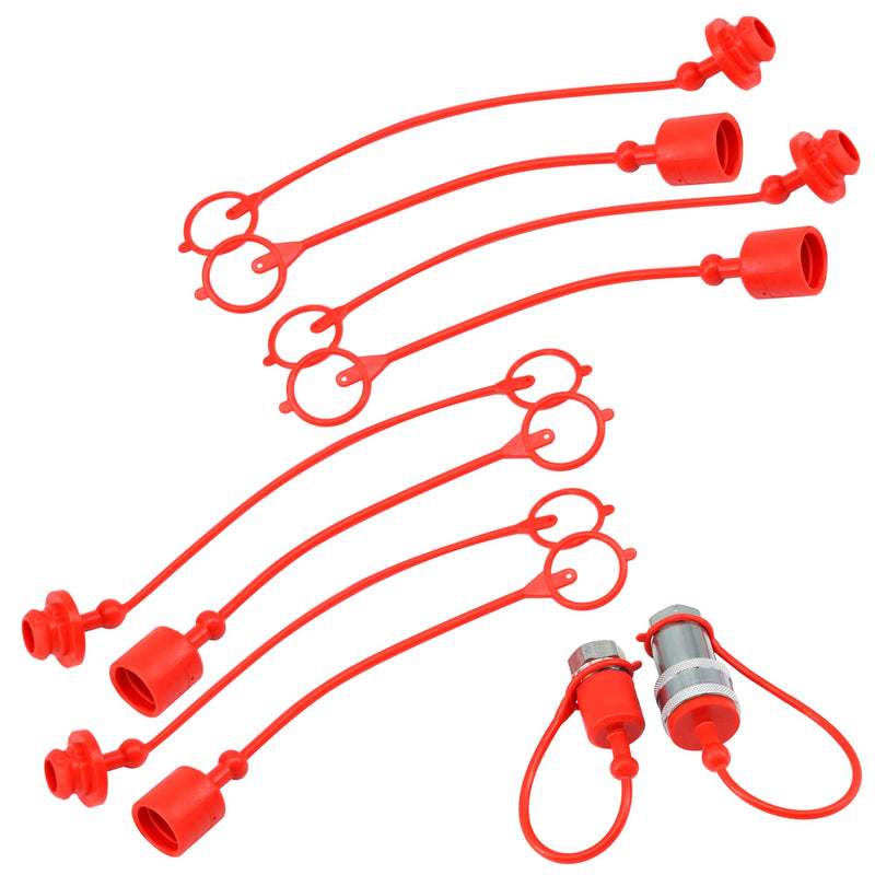 [Australia - AusPower] - 4sets 1/2 ISO A Hydraulic Coupler Male Dust Cap and Female Plug Cover,ISO A Pioneer Style Hydraulic Quick Disconnects Port Plug Cover Fittings,Red Cap with Retaining Ring Keeps Cap Connected to Hose 