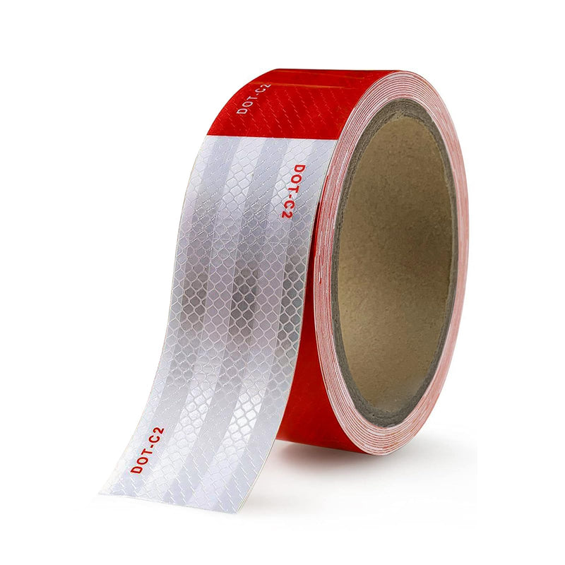 DUOFIRE DOT-C2 Reflective Tape Outdoor Waterproof 2inch x16ft Red White Reflective Tape Adhesive Reflector Tape for Cars, Trucks, Trailer, Outdoor High Visibility Warning Safety Reflective Tape 2 in x 16 ft (1 Roll)