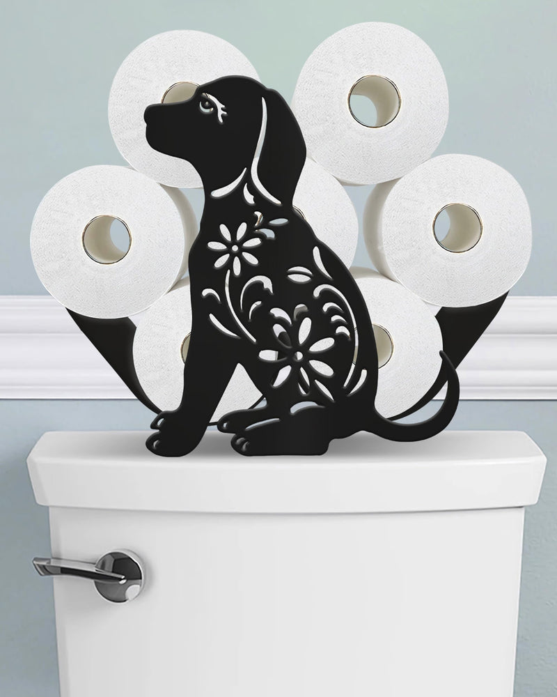 Dog Toilet Paper Holder Stand for Extra 8 Rolls, Unique Decorative Free Standing Toilet Paper Storage, Farmhouse Bathroom Animal Decor Accessories Storage Cabinet Dusky Black - Flower Dog