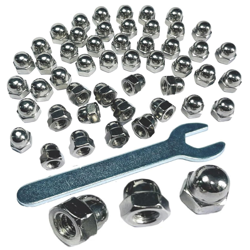 [Australia - AusPower] - 50pcs 1/4-20 Acorn Cap Nuts,1/4-20 Cap Nuts,Acorn Hex Dome Head Dome nut,304 Stainless Steel,hardware18-8,Bright Finish with Open End Wrench 