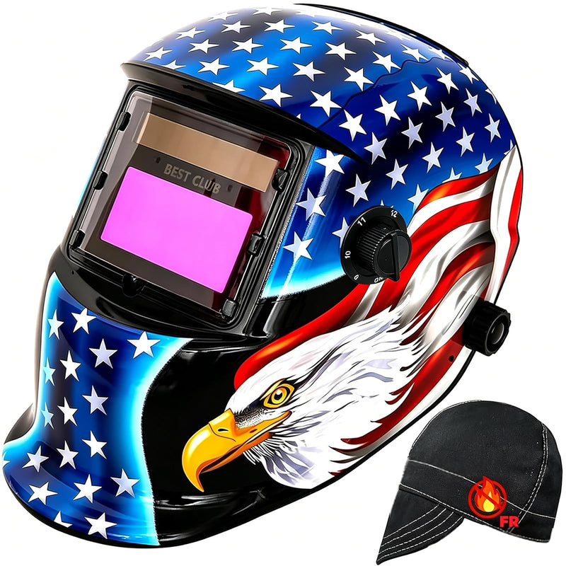 Welding Helmet Auto Darkening : BESTCLUB True Color Solar Powered Hood with Adjustable Shade Range 4/9-13 for Mig Tig Arc Welder Mask Flag Eagle II