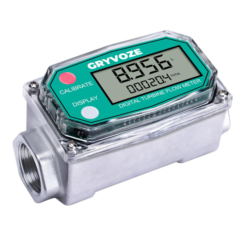 [Australia - AusPower] - 3/4 Inch Digital Turbine Fuel Flow Meter, 0.8-13.2 GPM Inline NPT Thread Flowmeter for Water, Diesel, Gas Oil, Gasoline, Kerosene, Methanol, and Other Liquids-Supports Gallon, QTS, PTS, L, m³ Basic 