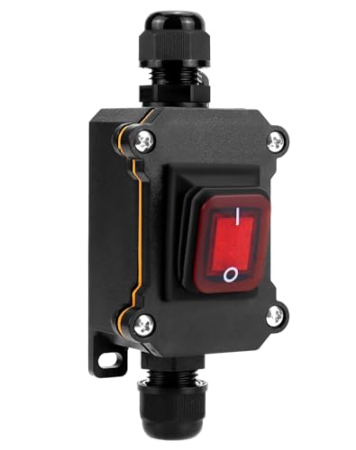 QWORK IP65 Waterproof Inline Cable Switch with Red Indicator Light 12-24V 30A DPST Rocker Switch Dual Position On/Off Rocker Switch