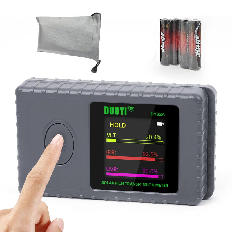 DUOYI Solar Tester Meter VLT UV IR Rejection Meter 0.04In Portable Tint Film Meter with Real-Time Calibration Solar Film Transmission Meter Data Hold Digital Window Tint Meter with Batteries,Bag