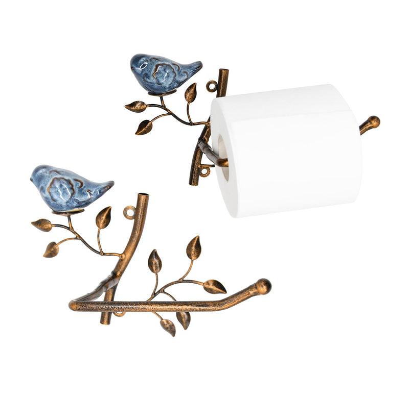 Owlgift Set of 2 Wall Mounted Metal Toilet Tissue Holder w/Ceramic Bird, Roll Organizer for Bathroom - Bronze Bronze 2set One Size