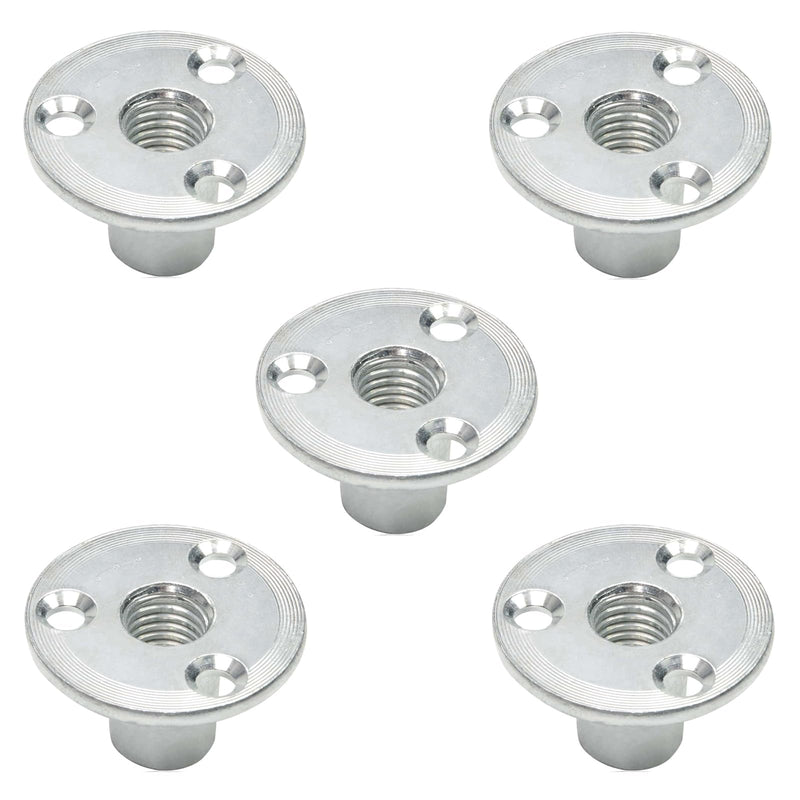[Australia - AusPower] - 5Pcs M12 Brad Hole Tee Nut Zinc Plated Carbon Steel 3-Hole Round Base Screw-in T-Nuts Furniture Hardware Flange Insert Female Thread for Wood Furniture 