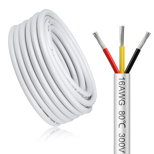 5 Metres 16AWG 3 x 1.5 mm² Electric Cable, 3 Core Cable 5V/12V/24V/300V White Tinned Copper Cable, Flexible and Soft, Low Impedance, High Temperature Resistance Extension Cable 5 metres 16AWG-3C (3 x 1.5 mm²)