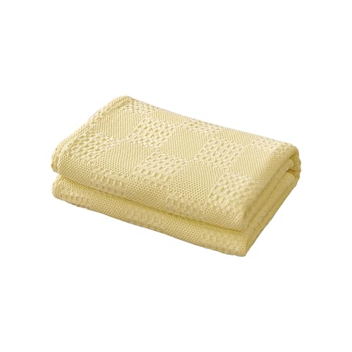 LGYKUMEG 100% Cotton Knitted Throw Blanket 60×79 inch,Lightweight Washed Cotton Blanket - Cotton Breathable All-Season Knit Throw Blankets for Bed and Couch. Yellow