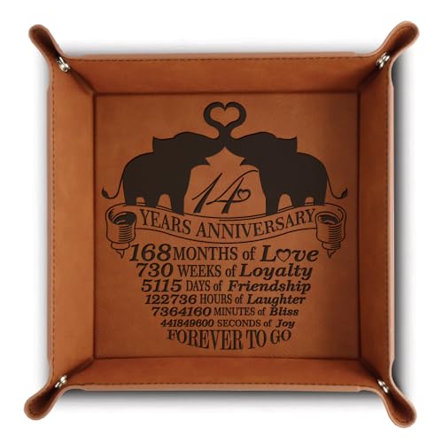Bella Busta-14 Years Anniversary-Forever to Go- Traditional Ivory Theme Design for 14th Wedding Anniversary -Engraved Leatherette Valet Tray (Rawhide) Rawhide