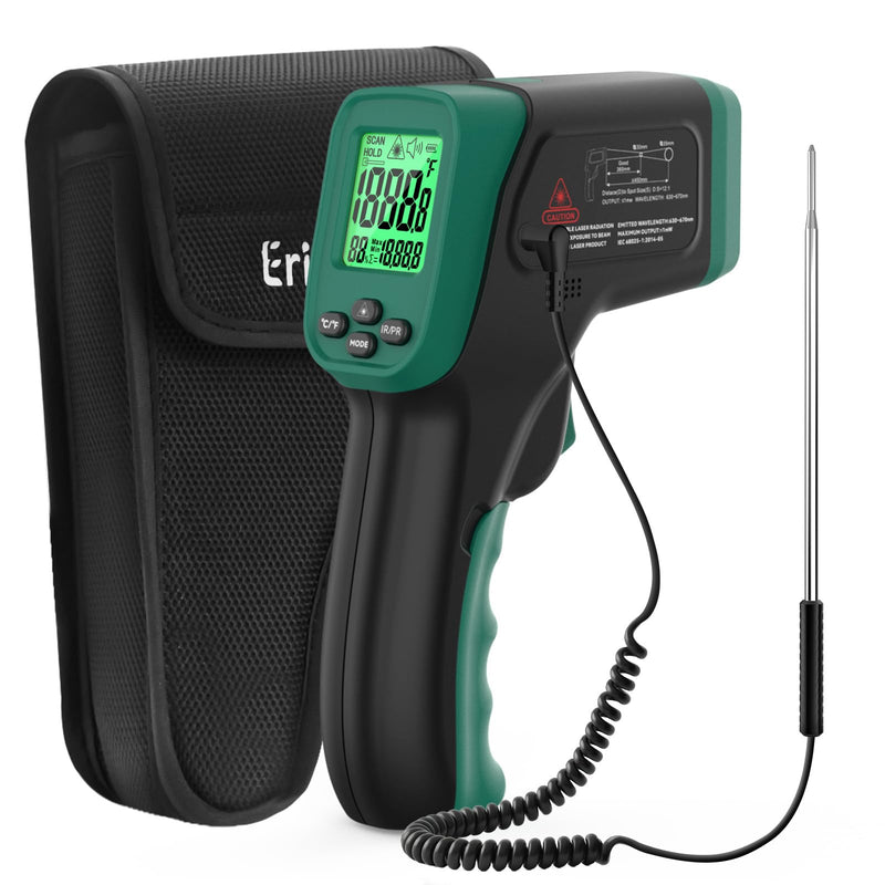 [Australia - AusPower] - ERICKHILL Infrared Thermometer Gun, Dual Mode IR Laser Thermometer with -50°C~800°C and Meat Probe (-50°C~300°C), Non-Contact Digital Thermometer for Cooking, BBQ, and Industrial Use 