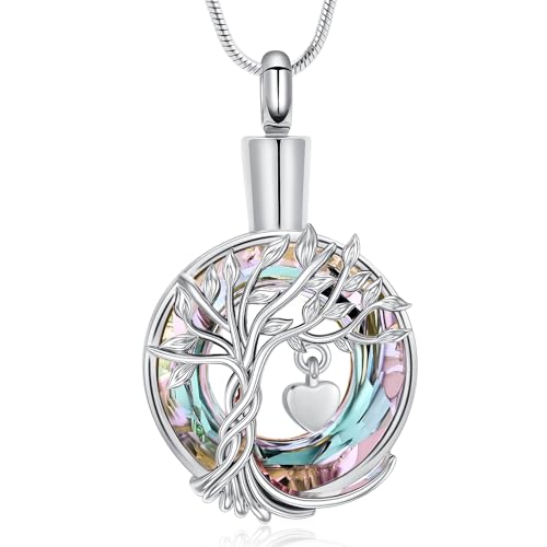 Hearbeingt Teardrop Urn Necklaces for Ashes Tree of Life Memorial Locket Tree of Life-Silver-P