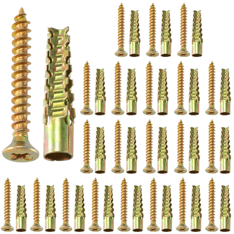 [Australia - AusPower] - 22 Sets Steel Wall Anchor with Screws(#5×1-4/7), Loose Hinge Hole Repair Kit, Metal Anchor Heavy Duty Steel Stripped Steel Wall Anchor for Hollow-Wall Wooden Concrete Wall(7x33mm) 